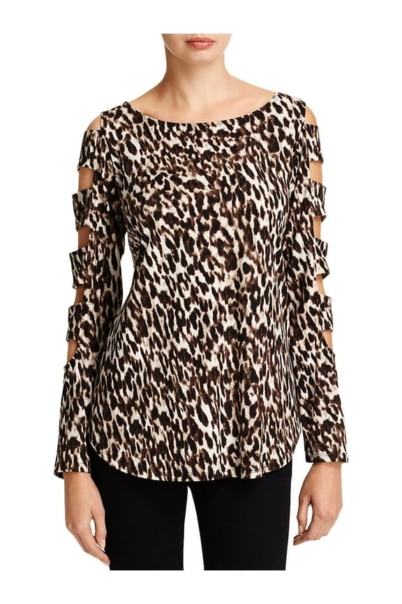 Womens Animal Print Cut-Out Pullover Top