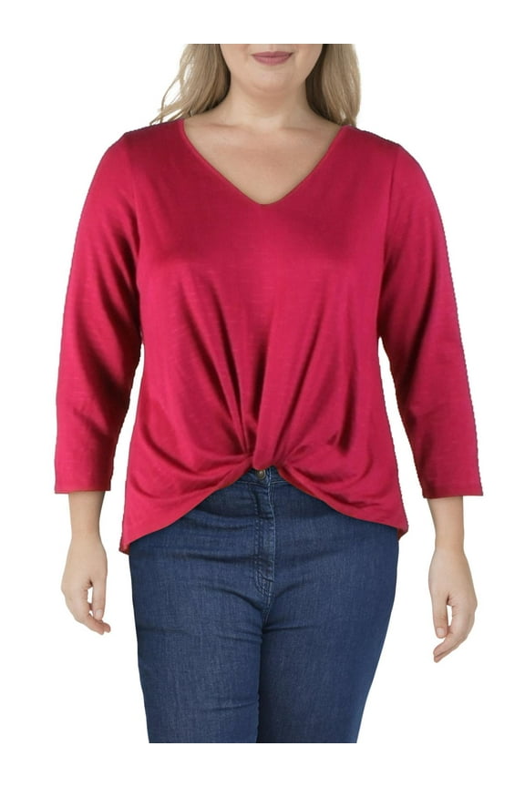 Womens Hi-Low V-Neck T-Shirt Purple XL