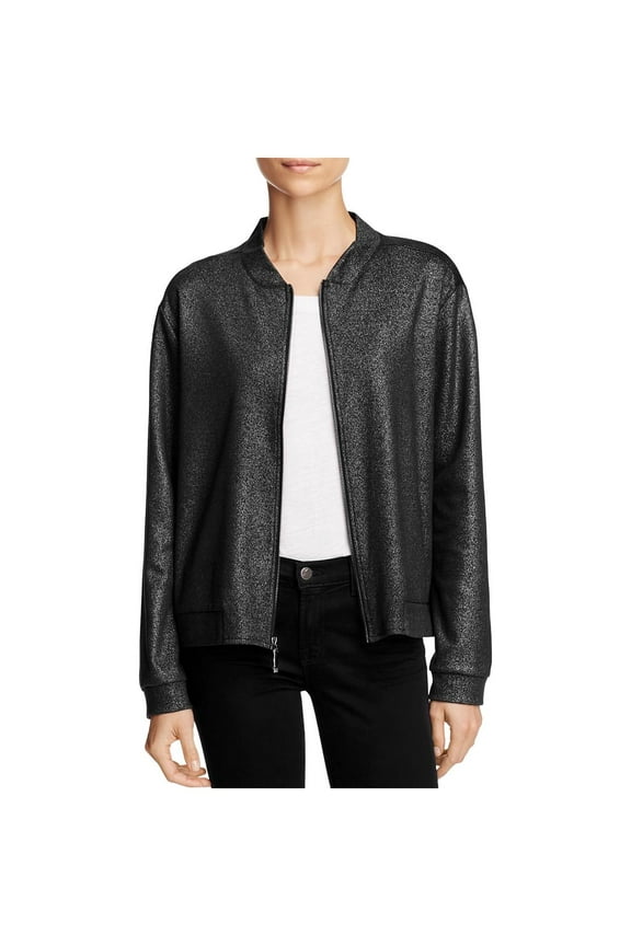Womens Sparkle Zip Up Bomber Jacket Black S