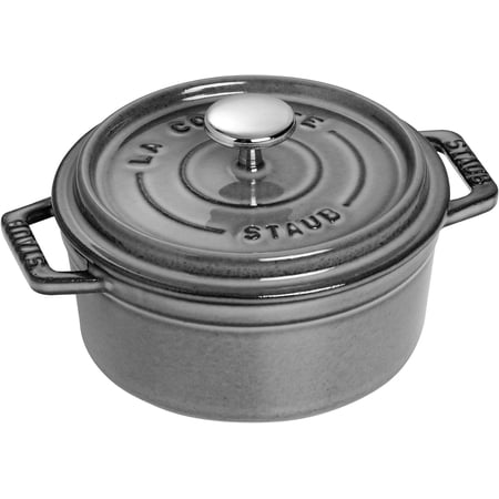 Staub Cast Iron 0.5-qt Round Cocotte - Graphite Grey, Made in France