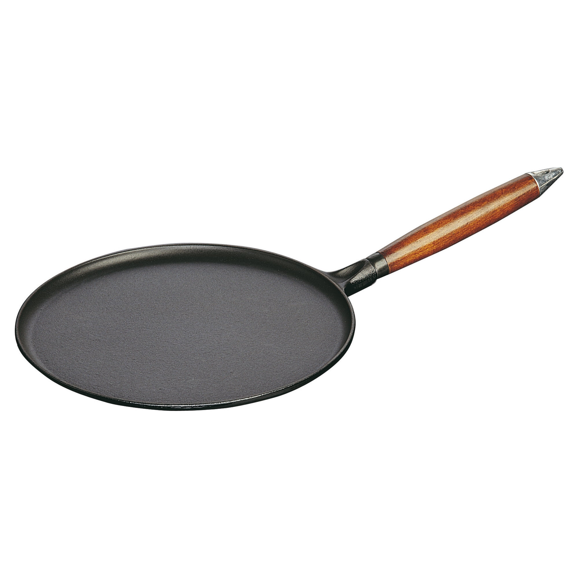 Staub Matte Black Cast Iron 11-inch Crepe Pan with Wooden Handle