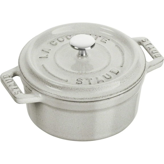 Staub Cast Iron .25-qt Mini Round Cocotte - White Truffle, Made in France