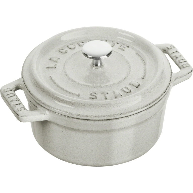 Brand New: Staub 4 qt Cast Iron Round Cocotte (Dutch oven) - White - Silver  knob 872078030667