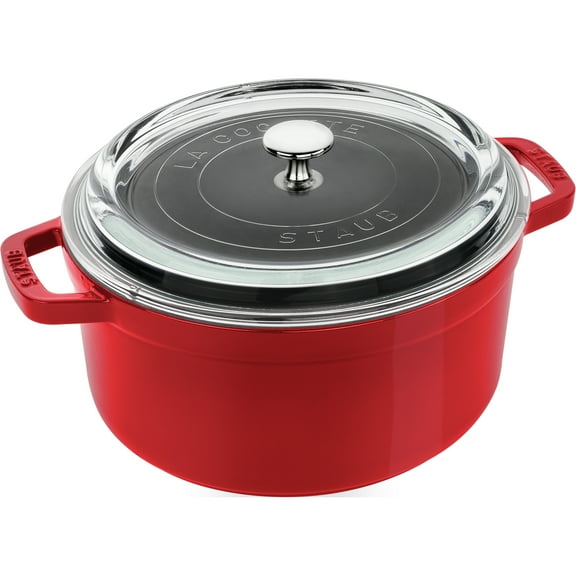Staub Cast Iron 4-qt Round Cocotte with Glass Lid - Cherry