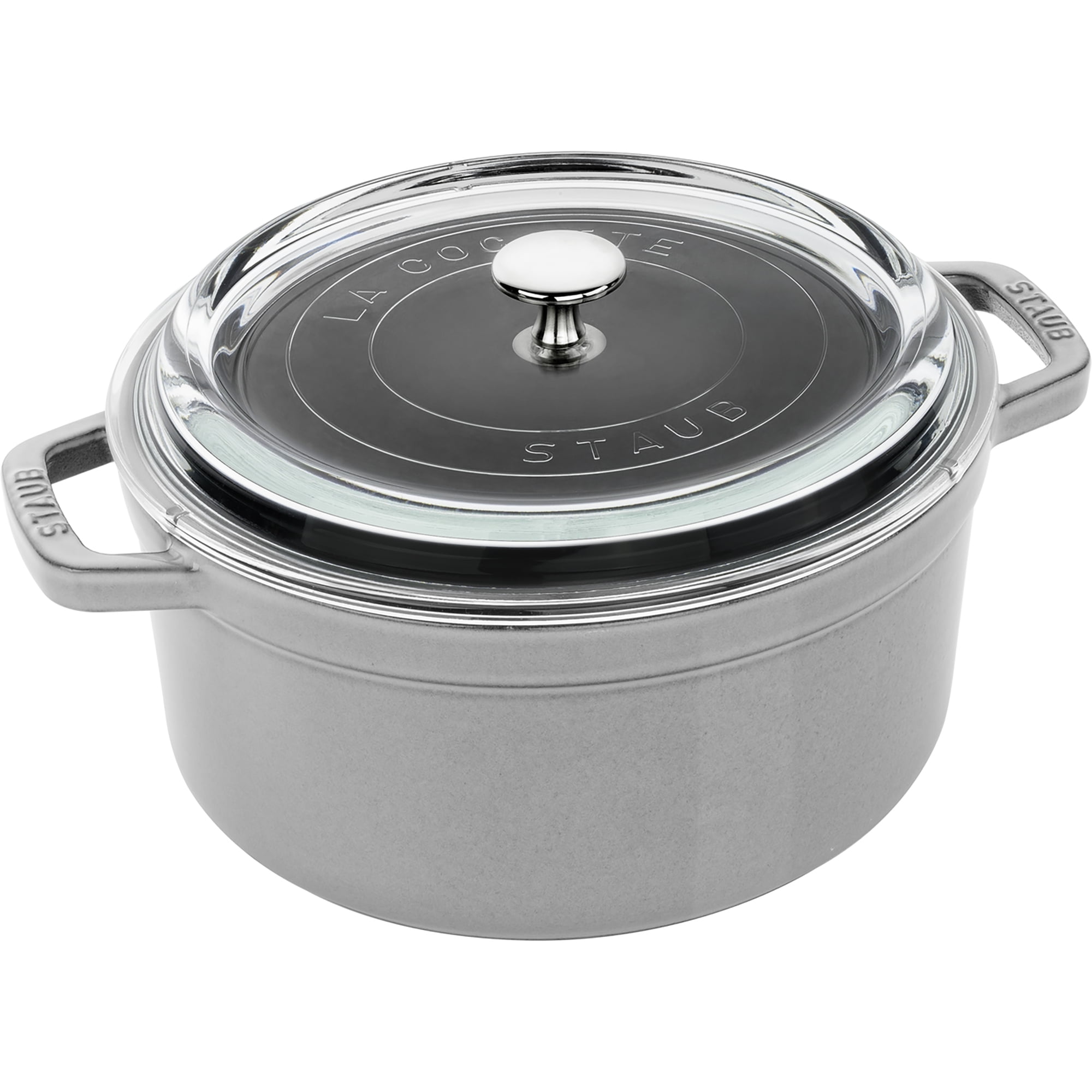 Staub Cast Iron 4qt Round Cocotte with Glass Lid Graphite Grey