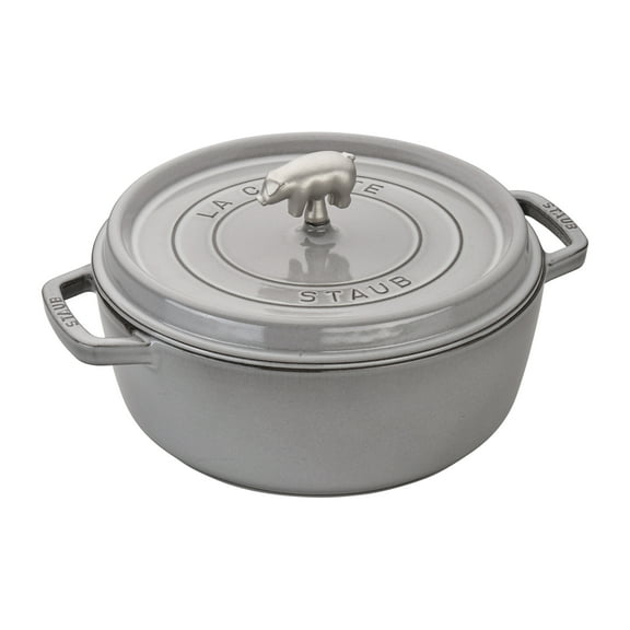 Staub Cast Iron 6-qt Cochon Shallow Wide Round Cocotte - Graphite Grey