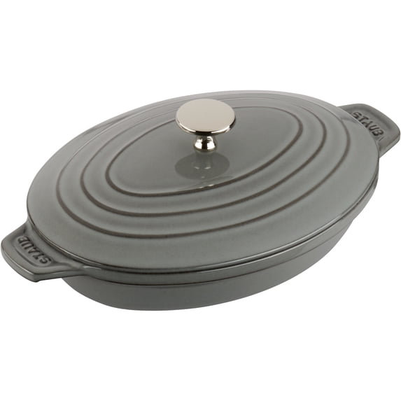 Staub Cast Iron 9" x 6.6" Oval Covered Baking Dish - Graphite Grey