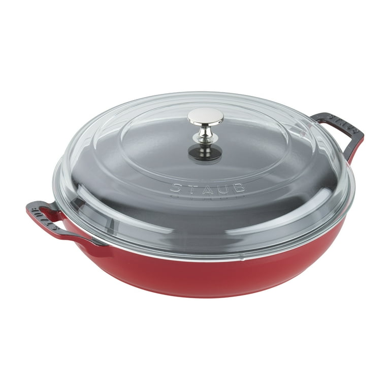 Staub Cast Iron Braiser with Glass Lid, Dutch Oven, 3.5-quart, serves 3-4,  Made in France, Cherry 