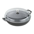 thumbnail image 1 of Staub Cast Iron Braiser with Glass Lid, Dutch Oven, 3.5-quart, serves 3-4, Made in France, Matte Black, 1 of 10