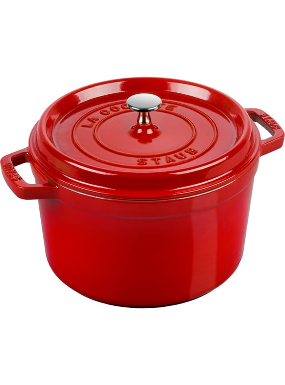 Staub Cast Iron Dutch Oven 5-qt Tall Cocotte, Made in France, Serves 5-6, Cherry