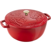 Staub Cast Iron Essential French Oven, Dutch Oven, 5-quart, serves 5-6, Made in France, with Horse Lid - Cherry