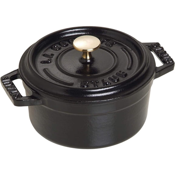 Staub Cast Iron Mini Round Cocotte, Dutch Oven, 0.25-quart, serves 1, Made in France, Matte Black