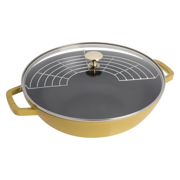 Staub Cast Iron Perfect Pan , Dutch Oven, 4.5-quart, serves 4-5, Made in France, Citron
