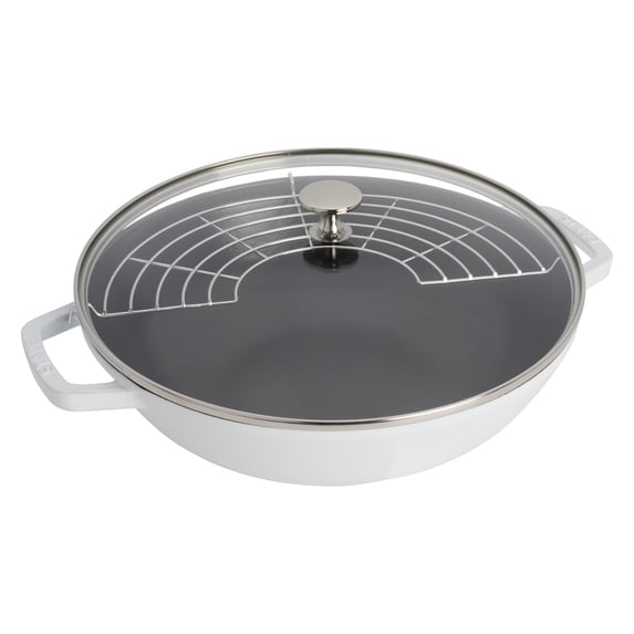 Staub Cast Iron Perfect Pan , Dutch Oven, 4.5-quart, serves 4-5, Made in France, White