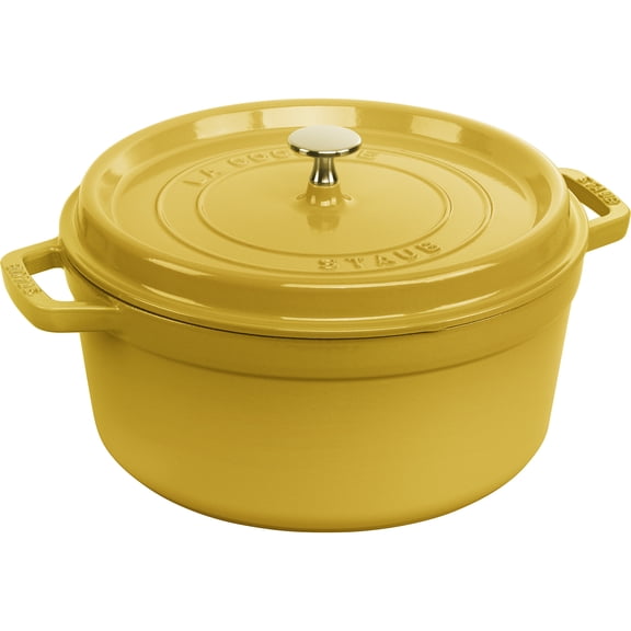 Staub Cast Iron Round Cocotte, Dutch Oven, 5.5-quart, serves 5-6, Made in France, Citron