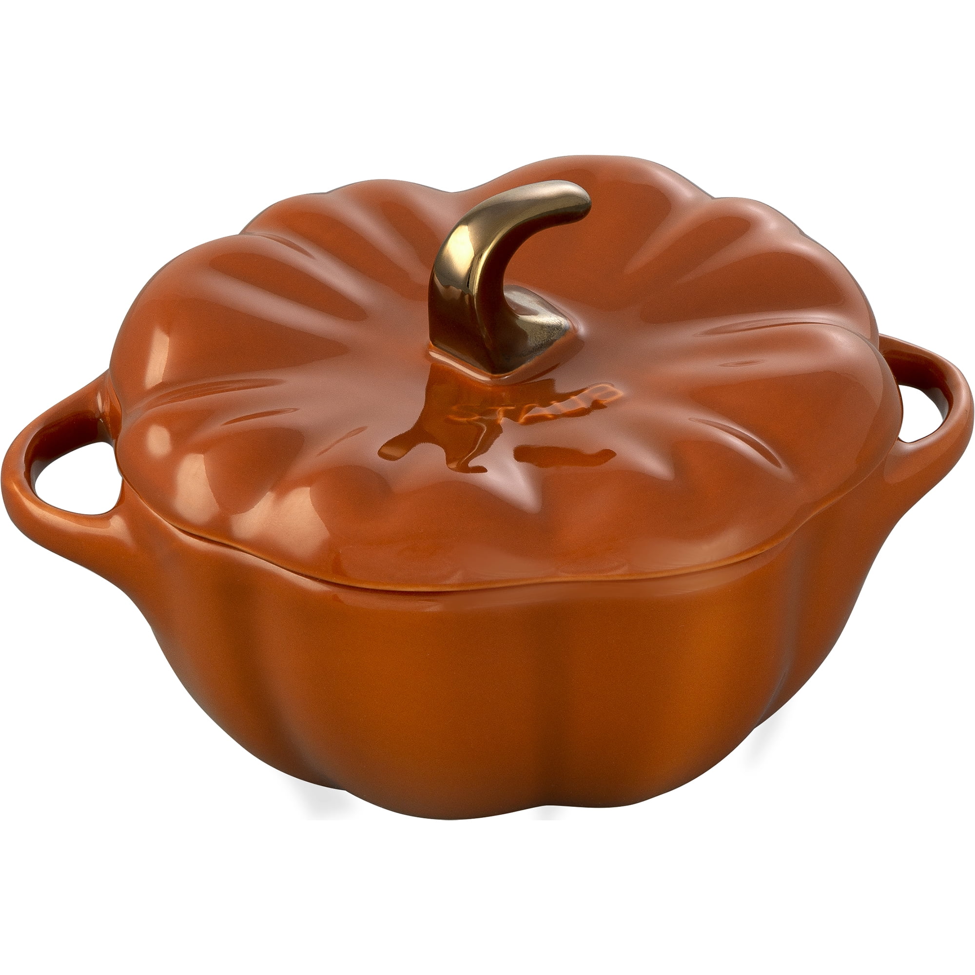 Burnt Orange Enameled Cast Iron Pumpkin Cocotte, 0.75 Quart