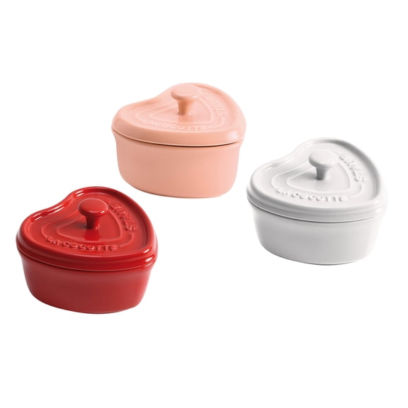 Staub Ceramic 3-pc Mini Heart Cocotte Set - Cherry, Pink, White