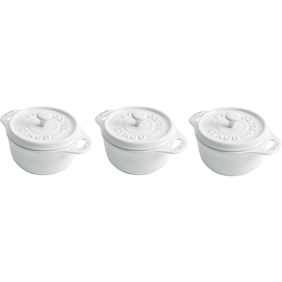 Staub Ceramic 3-pc Mini Round Cocotte Set - White