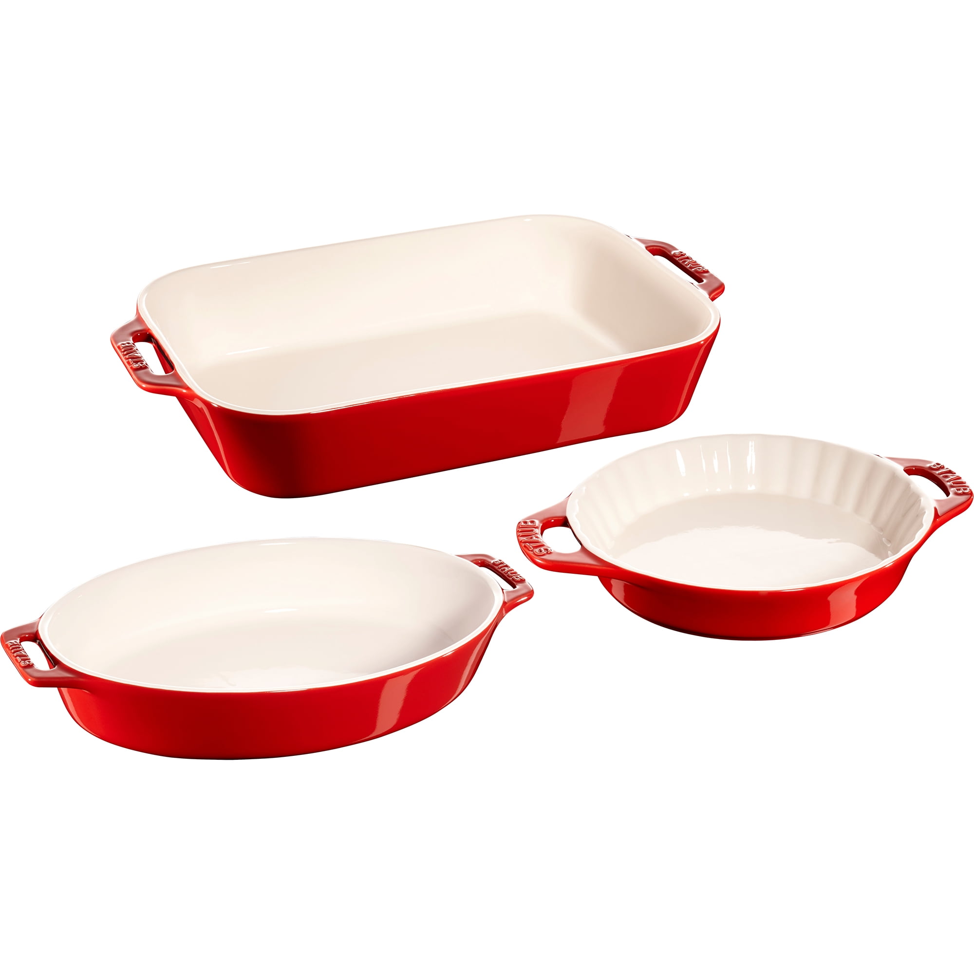 Cherry Red Ceramic 3-Piece Baking Dish Set