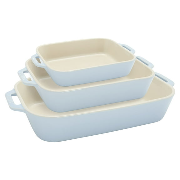 Staub Ceramic 3-pc Rectangular Baking Dish Set - Macaron Pastel Blue