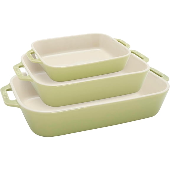 Staub Ceramic 3-pc Rectangular Baking Dish Set - Macaron Pastel Green