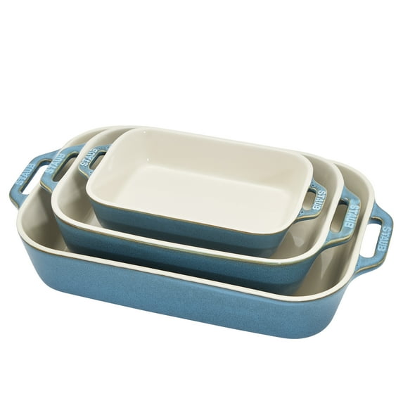 Staub Ceramic 3-pc Rectangular Baking Dish Set - Rustic Turquoise