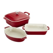 Staub Ceramic 4-pc Baking Pans Set, Casserole Dish with Lid, Brownie Pan, Cherry