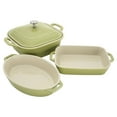 thumbnail image 1 of Staub Ceramic 4-pc Baking Pans Set, Casserole Dish with Lid, Brownie Pan, Light Green, 1 of 6