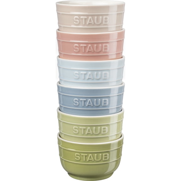 Staub Ceramic 6-pc 8 oz. Prep Bowls in Macaron Pastel Colors