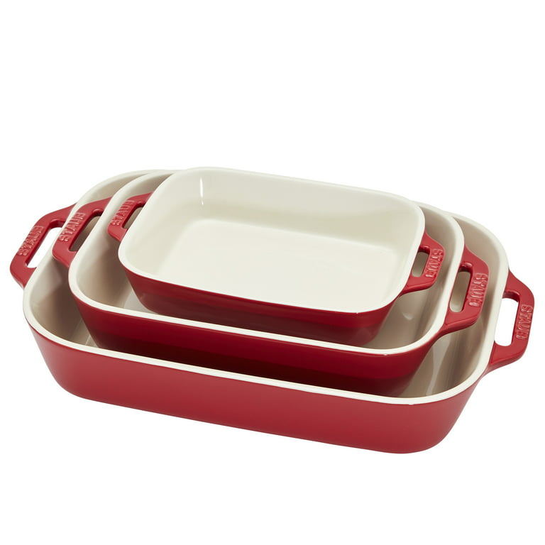 Cibeat 3 Piece Ceramic Baking Dishes Porcelain Bakeware Set, Large Thick  Rectangular Oven to Table Bakeware Cookware Set Casserole Dishes Pans - Red  