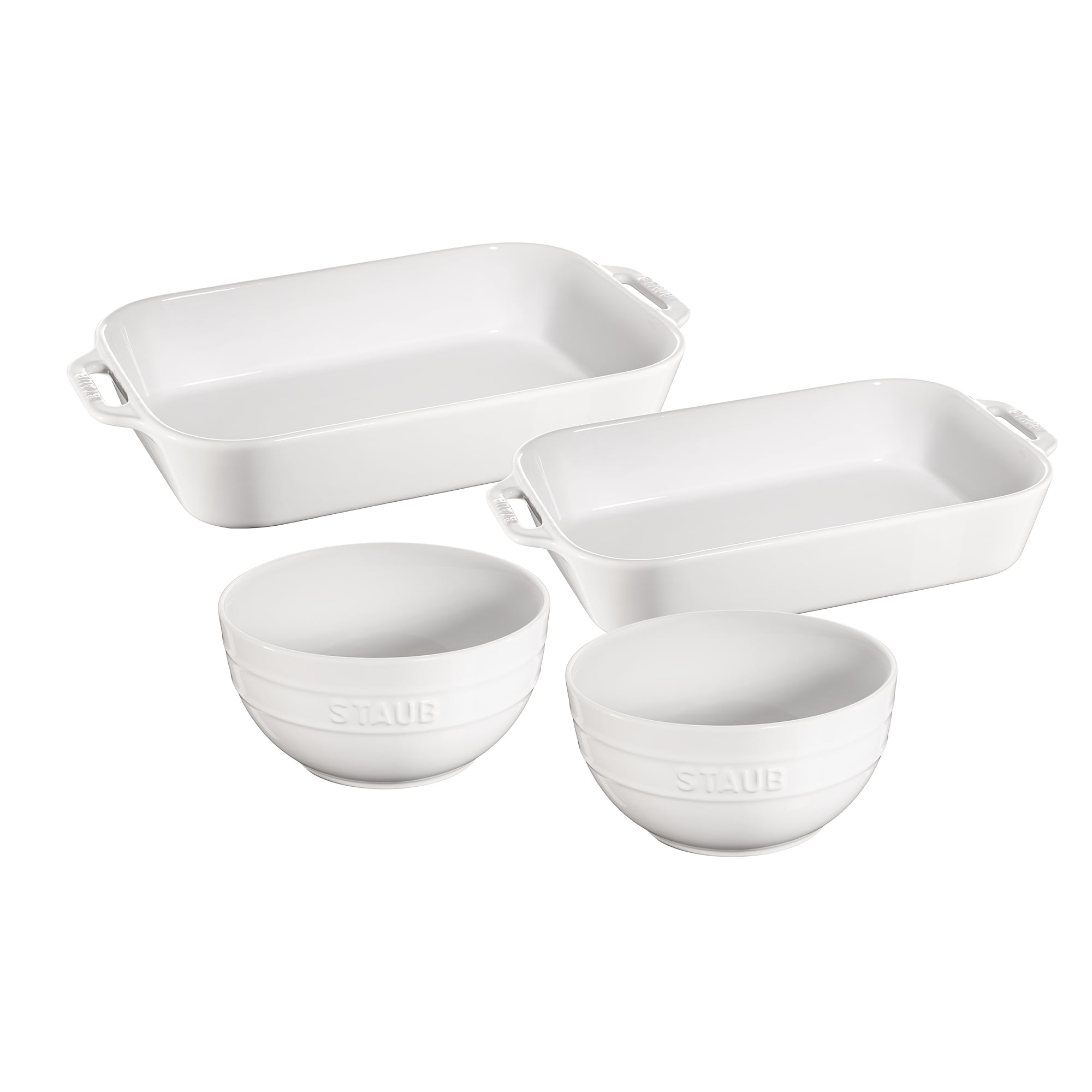 Staub Ceramic 4 Pc Mixed Baking Dish Set in White — Las Cosas Kitchen Shoppe