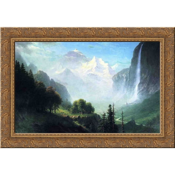 Staubbach Falls, Near Lauterbrunnen, Switzerland 24x19 Gold Ornate Wood Framed Canvas Art by Bierstadt, Albert