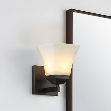 JONATHAN Y Staunton 5" 1-Light Iron/Glass Modern Cottage LED Vanity Light, Oil Rubbed Bronze