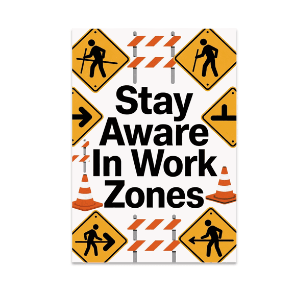 Stay Aware In Work Zones - Construction Safety Decor - 13x19 Poster Print