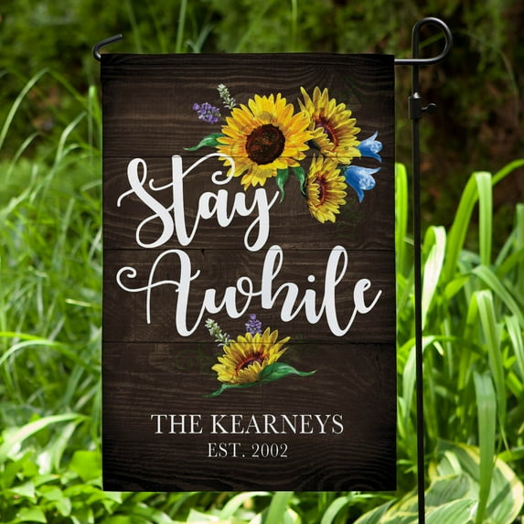 Stay Awhile Personalized Garden Flag
