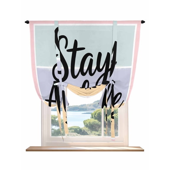 Stay Awhile Tie Up Curtains for Windows 45 Inch Length Balloon Curtains Kitchen Adjustable Balloon Window Shade Wheat Color Block Stripes Aesthetic Tie Up Valance Bathroom Curtain Window 34"x45"