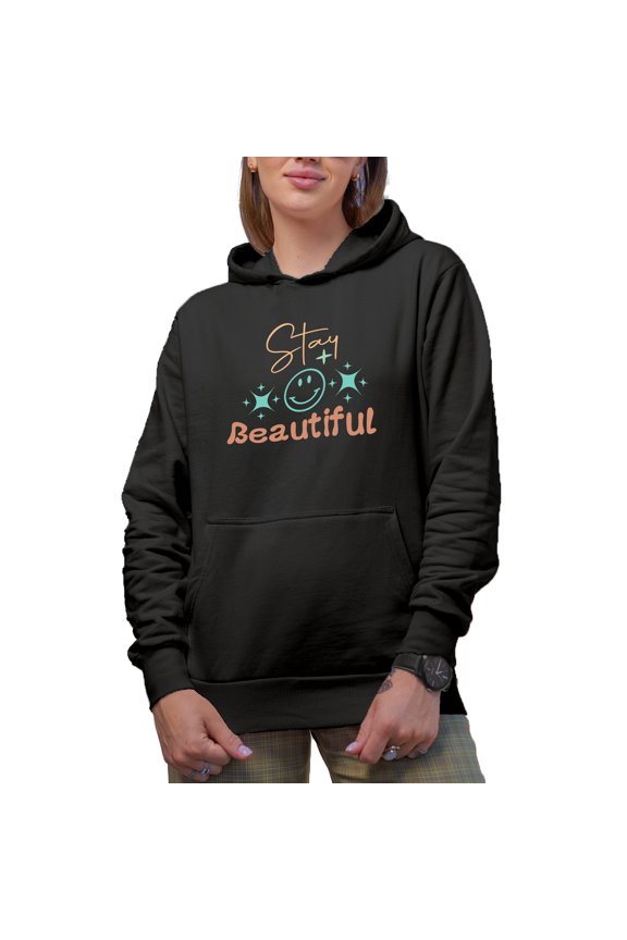 Stay Beautiful, Beauty Themed Merch Gift for Makeup Artist or Lovers, Cosmetologists & Beauticians, Black Hooded Sweatshirt or Hoodie, Large