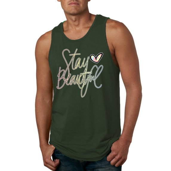 Stay Beautiful Positivity Quote Saying Pop Culture Mens Graphic Tank Top, Forest Green, Large