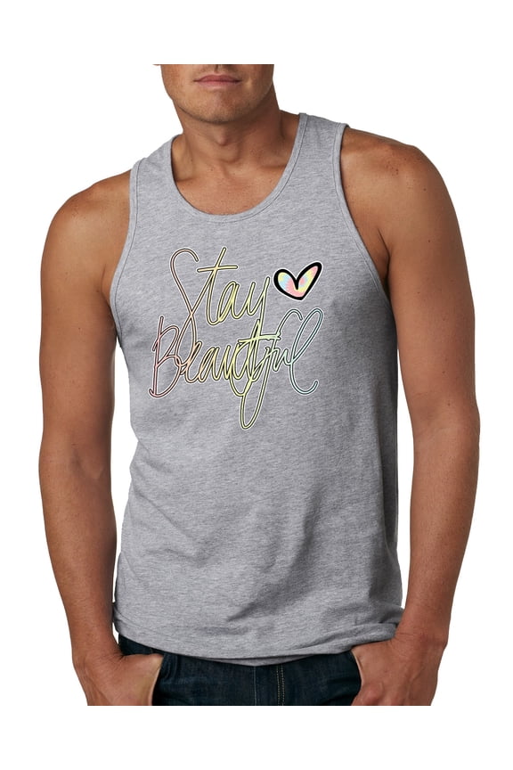 Stay Beautiful Positivity Quote Saying Pop Culture Mens Graphic Tank Top, Heather Grey, Small