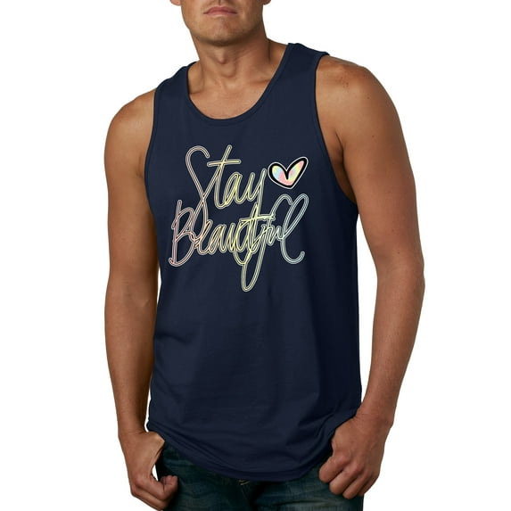 Stay Beautiful Positivity Quote Saying Pop Culture Mens Graphic Tank Top, Navy, Small
