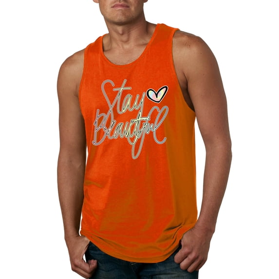 Stay Beautiful Positivity Quote Saying Pop Culture Mens Graphic Tank Top, Orange, 2XL