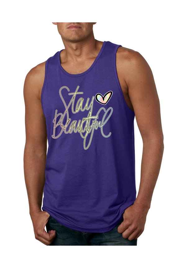 Stay Beautiful Positivity Quote Saying Pop Culture Mens Graphic Tank Top, Purple, Small
