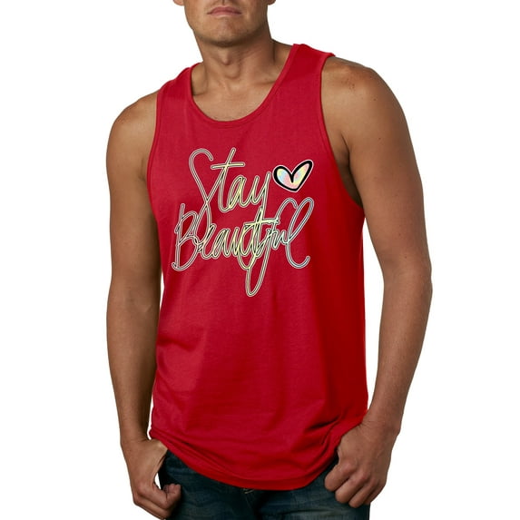 Stay Beautiful Positivity Quote Saying Pop Culture Mens Graphic Tank Top, Red, Small