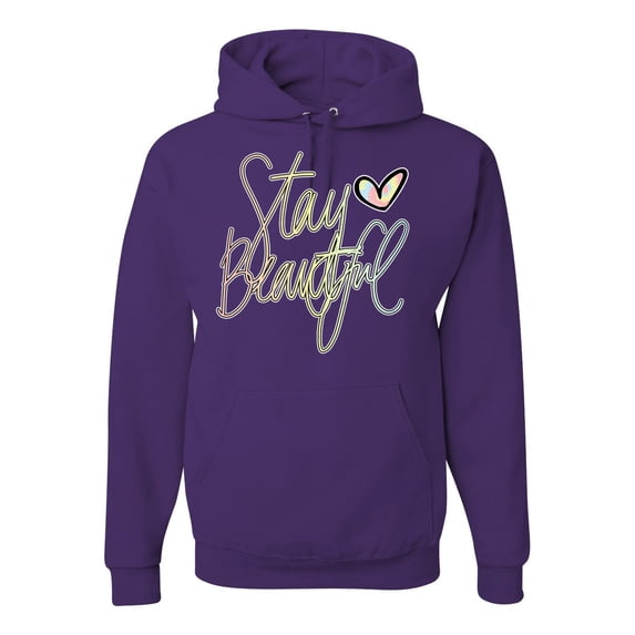Stay Beautiful Positivity Quote Saying Pop Culture Unisex Graphic Hoodie Sweatshirt, Purple, Large