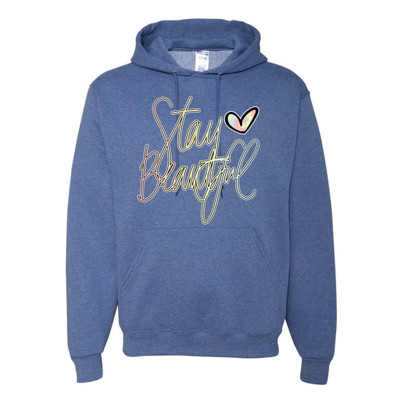 Stay Beautiful Positivity Quote Saying Pop Culture Unisex Graphic Hoodie Sweatshirt, Vintage Heather Blue, Small