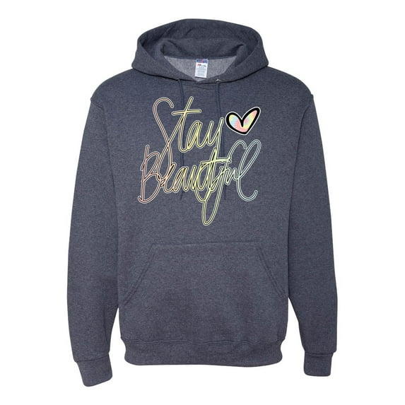 Stay Beautiful Positivity Quote Saying Pop Culture Unisex Graphic Hoodie Sweatshirt, Vintage Heather Navy, Large