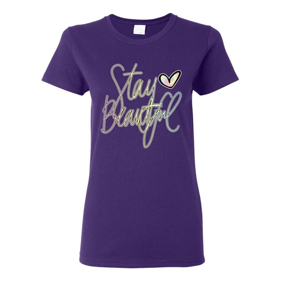 Stay Beautiful Positivity Quote Saying Pop Culture Womens Graphic T-Shirt, Purple, X-Large