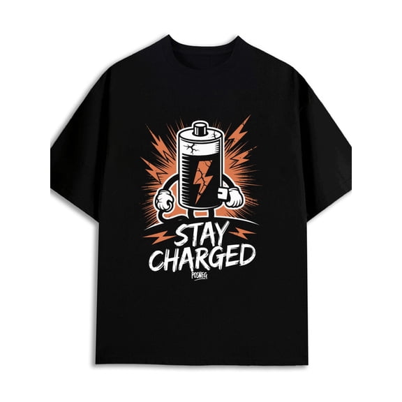 Stay Charged Tee 180G 100% Cotton 180G 100% Cotton men limited edition 2025 high quality black Vintage Unisex Shirt Crewneck tshirts Trendy Unisex Shirt Short Sleeve tshirts new years gifts