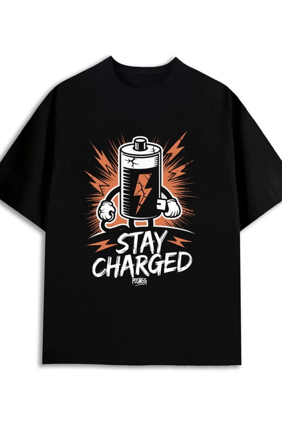 Stay Charged Tee 180G 100% Cotton 180G 100% Cotton men limited edition 2025 high quality black Vintage Unisex Shirt Crewneck tshirts Trendy Unisex Shirt Short Sleeve tshirts new years gifts