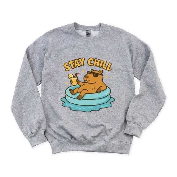 Stay Chill Capybara Funny Summer Cartoon Animal Art Rodent Relax Cute Cool Sweatshirt, for men & women, up to size 5XL